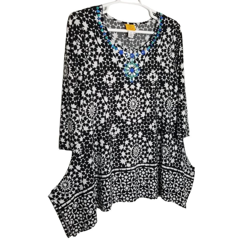 Ruby Rd Size 1x Tunic Stretch Kaleidoscope Turquo… - image 1